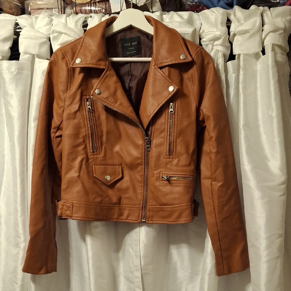 Love Tree Women's Brown Faux Leather Jacket Med